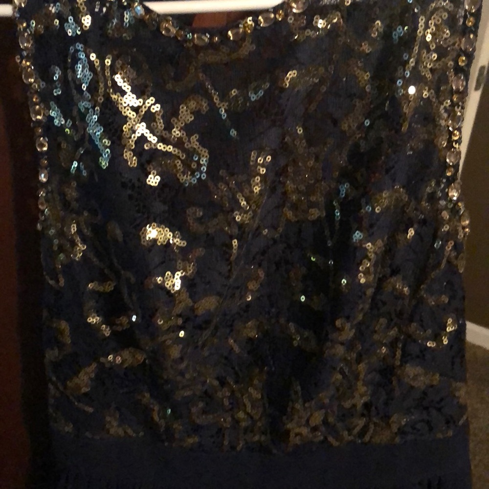Navy blue and gold Bee darlin Homecoming Dress - Picture 4 of 5